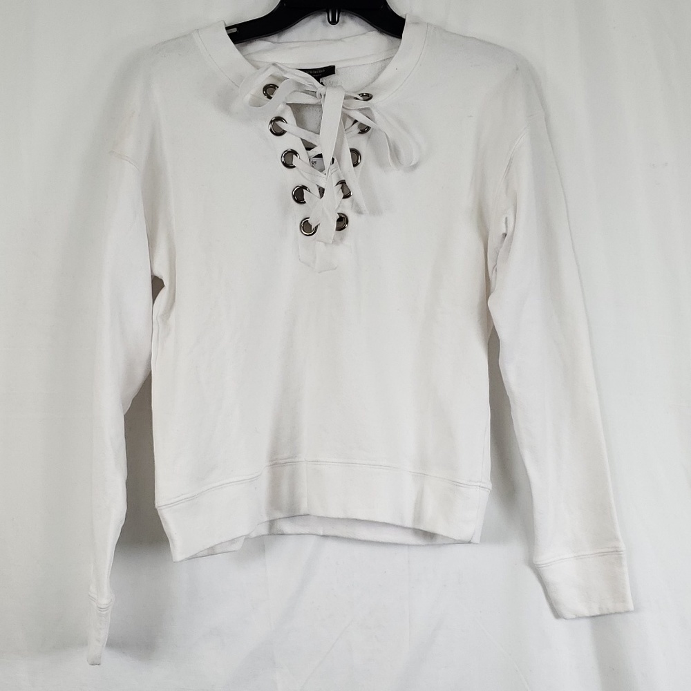 BLACK ORCHID White Lace Up Front Sweatshirt